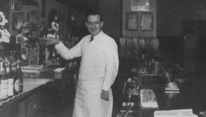 Fred's dad tending bar at the Chesterfield, on W.49th St. in 1944.